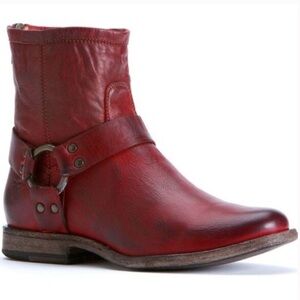 Frye Red Leather Combat Boots